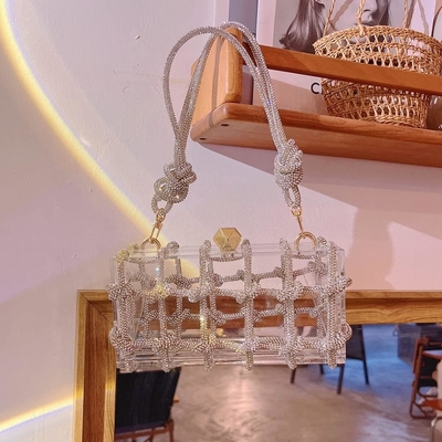 Bolso de acrílico transparente Rinestón de acrílico embrague bolsos de noche de cristal para mujeres Bolso de mano brillante para la fiesta de cócteles de boda