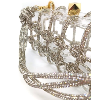 Bolso de acrílico transparente Rinestón de acrílico embrague bolsos de noche de cristal para mujeres Bolso de mano brillante para la fiesta de cócteles de boda