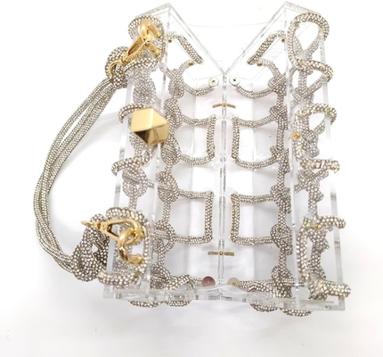 Bolso de acrílico transparente Rinestón de acrílico embrague bolsos de noche de cristal para mujeres Bolso de mano brillante para la fiesta de cócteles de boda