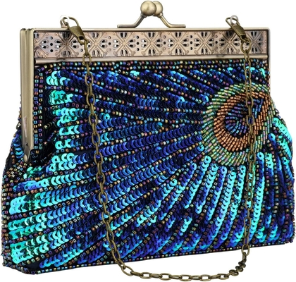 VINTAGE STYLE BORSA de noche con cuentas y secado BORSA de boda BORSA de mano BORSA de abrazadera para mujeres