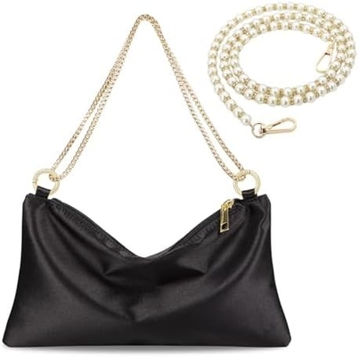Bolso de noche satinado de mujeres Bolso de mano para mujeres Bolso de hombro de boda con 2 cadenas para fiesta de cócteles formal