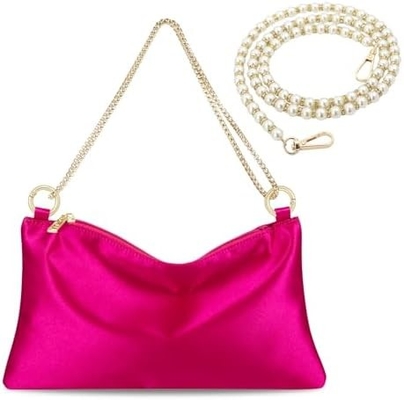 Bolso de noche satinado de mujeres Bolso de mano para mujeres Bolso de hombro de boda con 2 cadenas para fiesta de cócteles formal