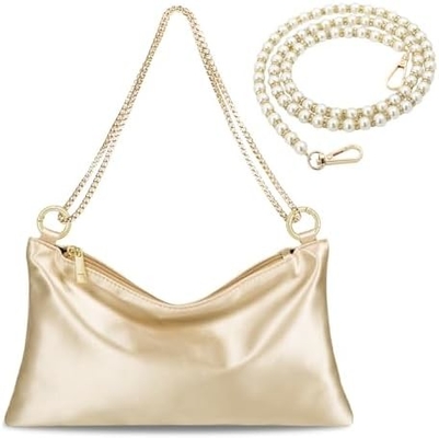 Bolso de noche satinado de mujeres Bolso de mano para mujeres Bolso de hombro de boda con 2 cadenas para fiesta de cócteles formal
