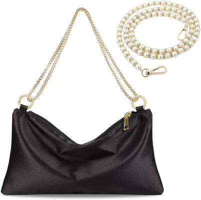 Bolso de noche satinado de mujeres Bolso de mano para mujeres Bolso de hombro de boda con 2 cadenas para fiesta de cócteles formal