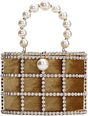 BOLSA DE MANOS DE LA SEÑORA BOLSA DE MUJERES con perlas Diamante para boda fiesta de cumpleaños Accesorios para la cena