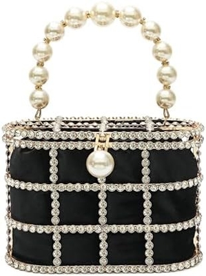 BOLSA DE MANOS DE LA SEÑORA BOLSA DE MUJERES con perlas Diamante para boda fiesta de cumpleaños Accesorios para la cena