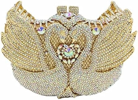 BOUTIQUE DE FGG MUJERES SWAN CLUTCH Cristales bolsas de la noche boda fiesta cena damas de piedra del rincón MINAUDIERE bolso de mano