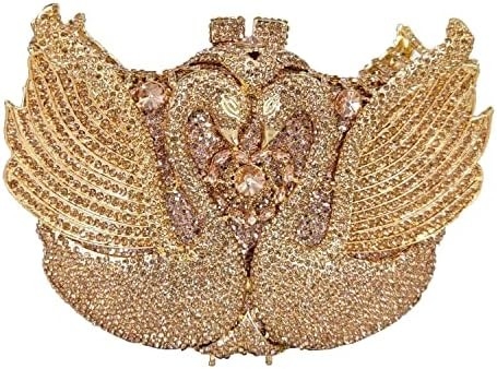 BOUTIQUE DE FGG MUJERES SWAN CLUTCH Cristales bolsas de la noche boda fiesta cena damas de piedra del rincón MINAUDIERE bolso de mano
