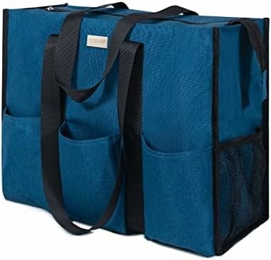 TOPDESIGN UTILITY BORSA DE TOTE resistente al agua con 13 bolsillos exteriores e interiores, cierre de cremallera superior y soporte de fondo grueso
