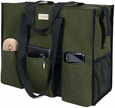TOPDESIGN UTILITY BORSA DE TOTE resistente al agua con 13 bolsillos exteriores e interiores, cierre de cremallera superior y soporte de fondo grueso