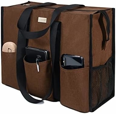 TOPDESIGN UTILITY BORSA DE TOTE resistente al agua con 13 bolsillos exteriores e interiores, cierre de cremallera superior y soporte de fondo grueso