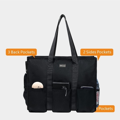 TOPDESIGN UTILITY BORSA DE TOTE resistente al agua con 13 bolsillos exteriores e interiores, cierre de cremallera superior y soporte de fondo grueso