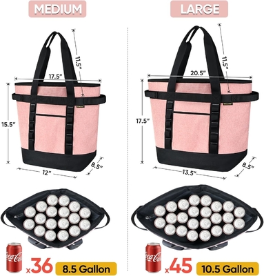 BALEINE LARGE 36-CAN COOLER BAGS aislado, PEVA suave BAG COOLER TOTE, BAG de comestibles aislados con tapa con cremallera