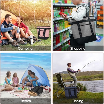 BALEINE LARGE 36-CAN COOLER BAGS aislado, PEVA suave BAG COOLER TOTE, BAG de comestibles aislados con tapa con cremallera