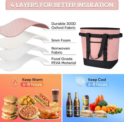 BALEINE LARGE 36-CAN COOLER BAGS aislado, PEVA suave BAG COOLER TOTE, BAG de comestibles aislados con tapa con cremallera