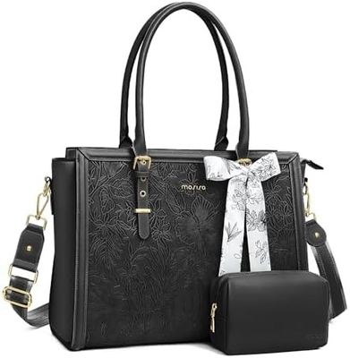 MOSISO LATEPOT BACK para mujeres, 17-17.3 pulgadas PU de cuero TOTE BACK Compatible con Macbook, HP, DELL, ASUS Notebook