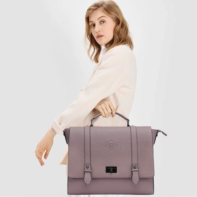 EASEGAVE 17 pulgadas de portátil de mujer cartera, púrpura vintage SAFFIANO eco-cuero, MULTI-compartimiento, 3 libras de peso de la capacidad