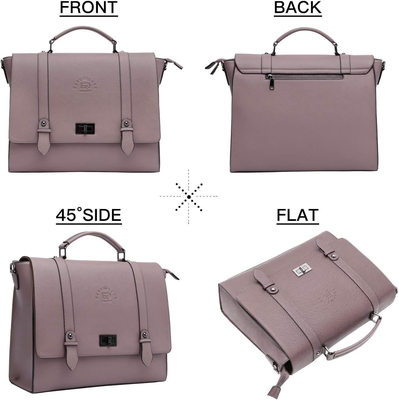 EASEGAVE 17 pulgadas de portátil de mujer cartera, púrpura vintage SAFFIANO eco-cuero, MULTI-compartimiento, 3 libras de peso de la capacidad