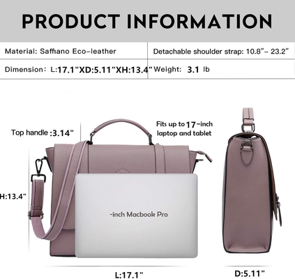 EASEGAVE 17 pulgadas de portátil de mujer cartera, púrpura vintage SAFFIANO eco-cuero, MULTI-compartimiento, 3 libras de peso de la capacidad