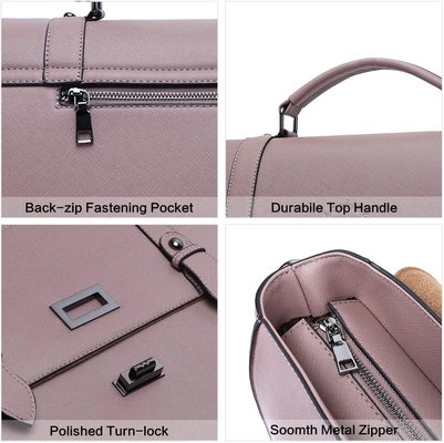 EASEGAVE 17 pulgadas de portátil de mujer cartera, púrpura vintage SAFFIANO eco-cuero, MULTI-compartimiento, 3 libras de peso de la capacidad