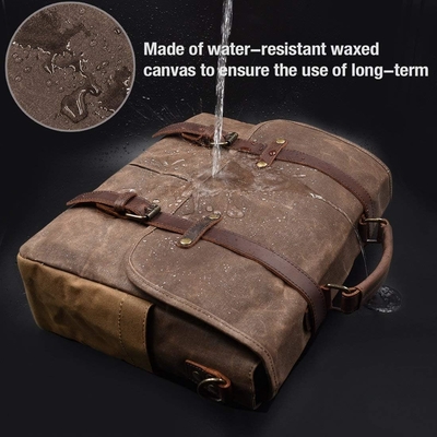 BOLSA DE MESSENGER de 15,6 pulgadas impermeable Vintage de cuero genuino tela encerada BREEFCASE BOLSA de hombro