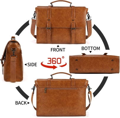 Bolso de Men Men Men Messenger Vintage 15.6 pulgadas de piel a prueba de agua portátil portátil BRIEFCASE BOLSO GRAN BOLSO de hombro bolso de oficina retro colegio