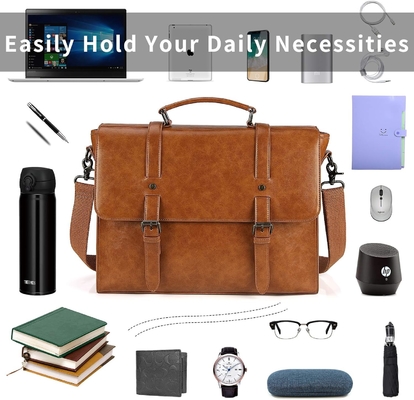 Bolso de Men Men Men Messenger Vintage 15.6 pulgadas de piel a prueba de agua portátil portátil BRIEFCASE BOLSO GRAN BOLSO de hombro bolso de oficina retro colegio