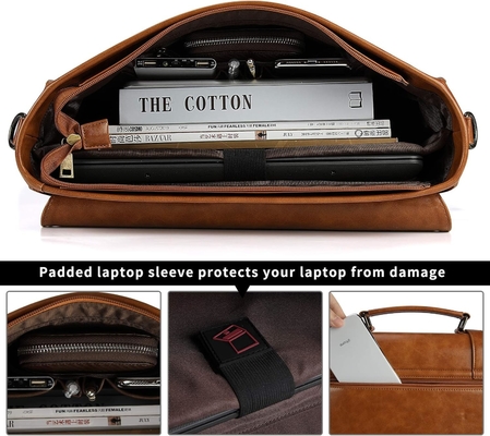 Bolso de Men Men Men Messenger Vintage 15.6 pulgadas de piel a prueba de agua portátil portátil BRIEFCASE BOLSO GRAN BOLSO de hombro bolso de oficina retro colegio