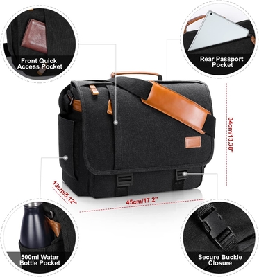 ESTARER MEN MESSENGER BAG 15.6 pulgadas, lienzo resistente al agua BOLSA DE COMPUTADOR BOLSA de trabajo, portátil BOLSA de hombro BREEFCASE BALSA
