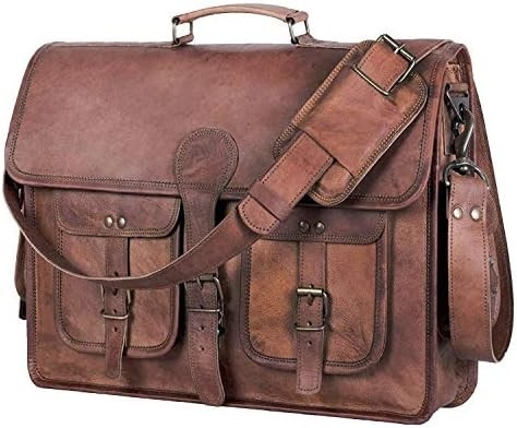 18 pulgadas de cuero BRIEFCASE portátil maletín mejor computadora bolso de bolso maletas hechas a mano para hombres y mujeres