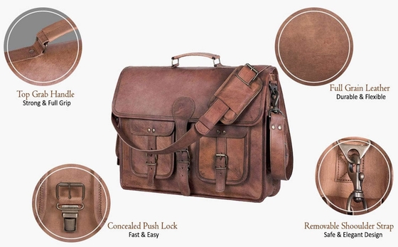 18 pulgadas de cuero BRIEFCASE portátil maletín mejor computadora bolso de bolso maletas hechas a mano para hombres y mujeres