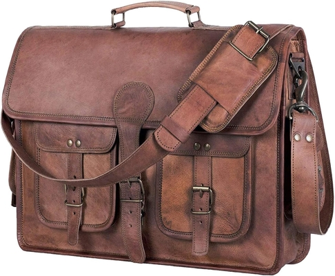 18 pulgadas de cuero BRIEFCASE portátil maletín mejor computadora bolso de bolso maletas hechas a mano para hombres y mujeres