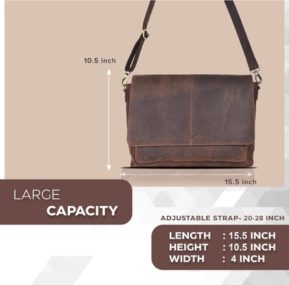 BOLSA de mensajería de cuero para hombres y mujeres - BOLSA de bolso portátil para universidad, oficina, hombro ajustable
