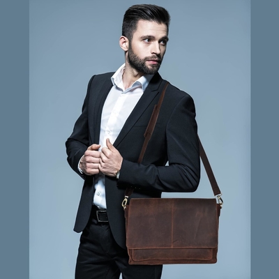 BOLSA de mensajería de cuero para hombres y mujeres - BOLSA de bolso portátil para universidad, oficina, hombro ajustable