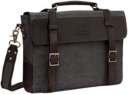 Bolso de mensajería para hombres,Vintage de lona de cuero de lona portátil bolsa de bolso de hombro maletín de negocios