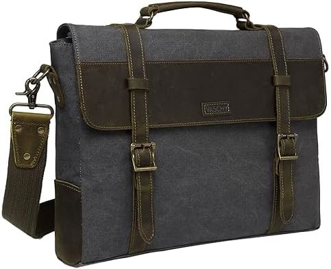 Bolso de mensajería para hombres,Vintage de lona de cuero de lona portátil bolsa de bolso de hombro maletín de negocios