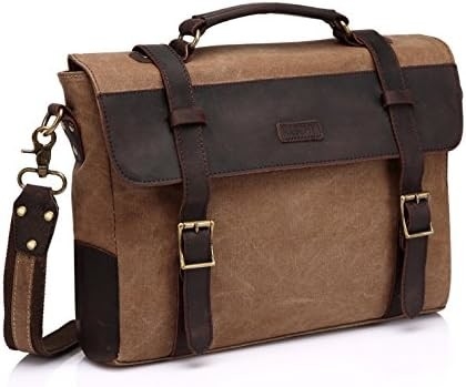 Bolso de mensajería para hombres,Vintage de lona de cuero de lona portátil bolsa de bolso de hombro maletín de negocios