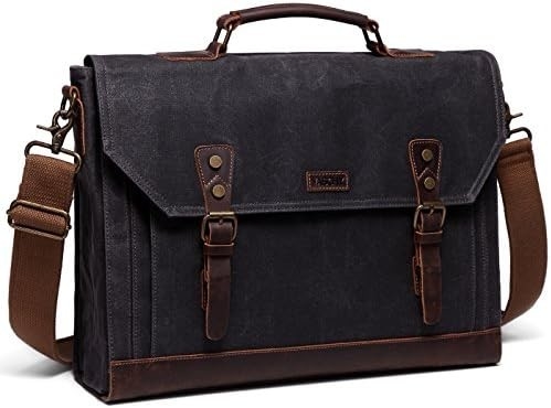 Bolso de mensajería para hombres,Vintage de lona de cuero de lona portátil bolsa de bolso de hombro maletín de negocios