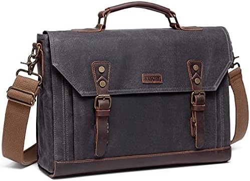Bolso de mensajería para hombres,Vintage de lona de cuero de lona portátil bolsa de bolso de hombro maletín de negocios