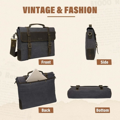 Bolso de mensajería para hombres,Vintage de lona de cuero de lona portátil bolsa de bolso de hombro maletín de negocios