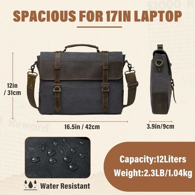 Bolso de mensajería para hombres,Vintage de lona de cuero de lona portátil bolsa de bolso de hombro maletín de negocios