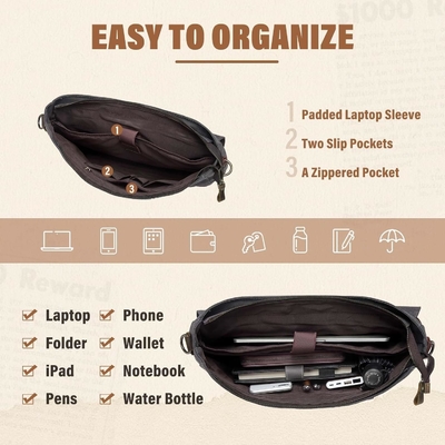 Bolso de mensajería para hombres,Vintage de lona de cuero de lona portátil bolsa de bolso de hombro maletín de negocios