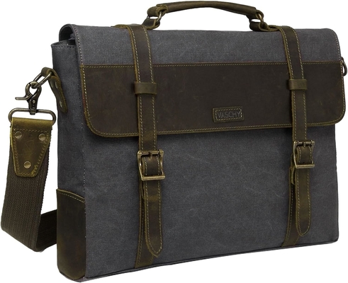 Bolso de mensajería para hombres,Vintage de lona de cuero de lona portátil bolsa de bolso de hombro maletín de negocios