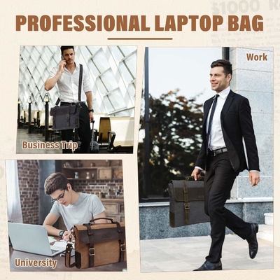 Bolso de mensajería para hombres,Vintage de lona de cuero de lona portátil bolsa de bolso de hombro maletín de negocios