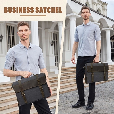 Bolso de mensajería para hombres,Vintage de lona de cuero de lona portátil bolsa de bolso de hombro maletín de negocios