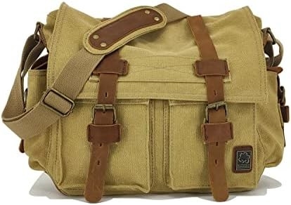 Seckhunk Vintage Cuero militar lienzos portátil maletas mensajeras maletas medianas
