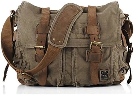 Seckhunk Vintage Cuero militar lienzos portátil maletas mensajeras maletas medianas