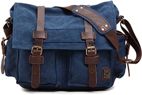 Seckhunk Vintage Cuero militar lienzos portátil maletas mensajeras maletas medianas