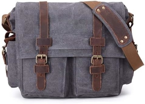 Seckhunk Vintage Cuero militar lienzos portátil maletas mensajeras maletas medianas