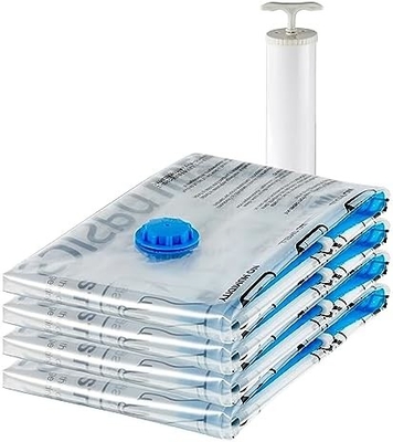 Amazon Basics Bolsas de almacenamiento de compresión al vacío con cremallera con bomba de mano, mediano, de 5 paquetes, blanco, azul cielo